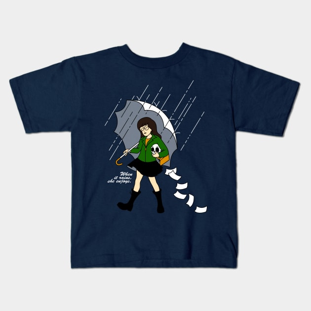 When it Rains, She enjoys Kids T-Shirt by tiranocyrus